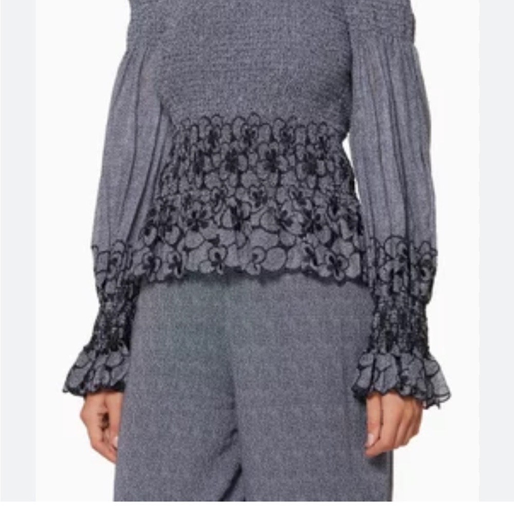 Alexis Navy white  L/S polka dot Smocked Peplum Blouse sz 0 cotton lightweight